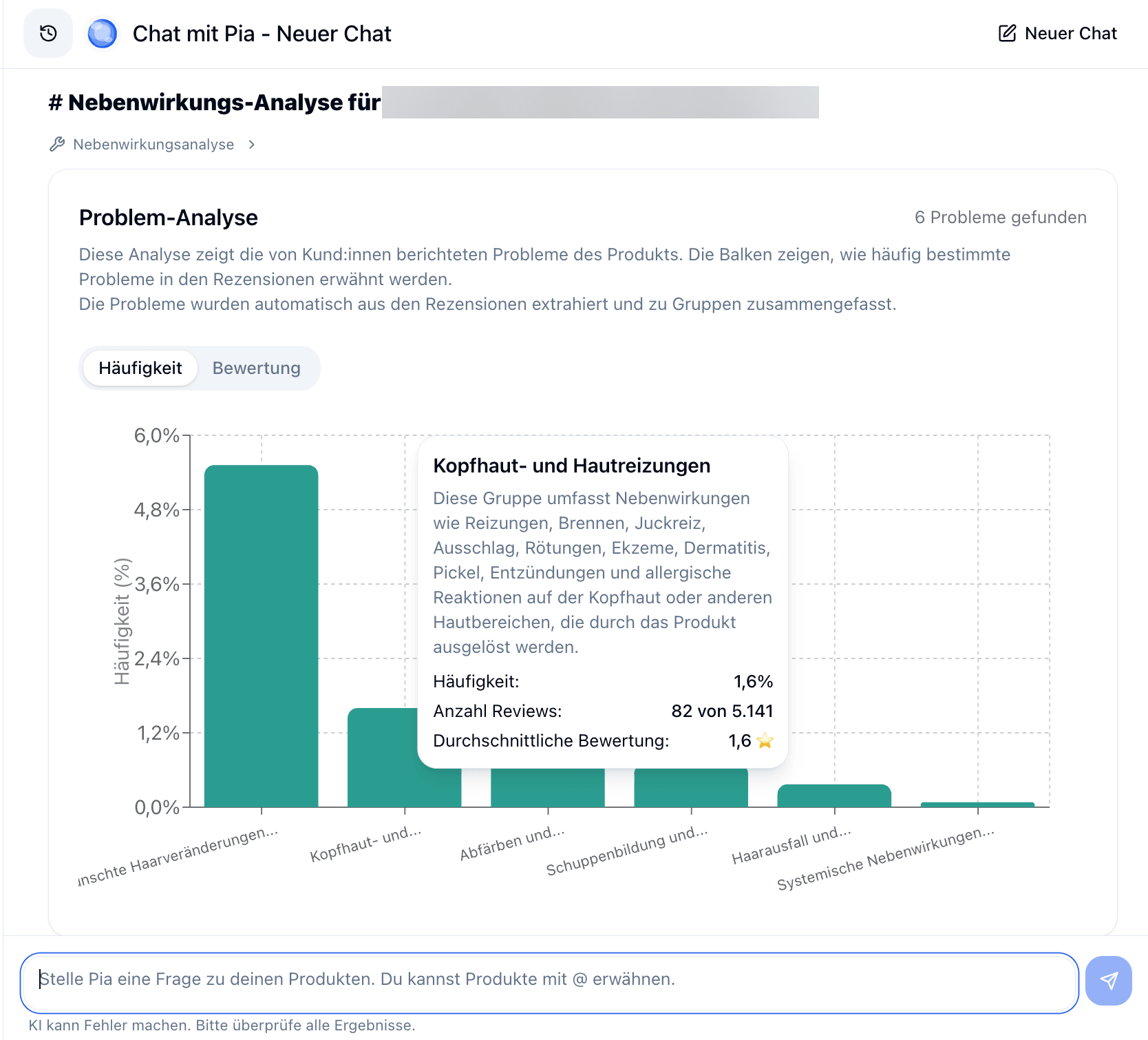 ProductLens AI Assistant Pia – Automatic problem analysis with visualization